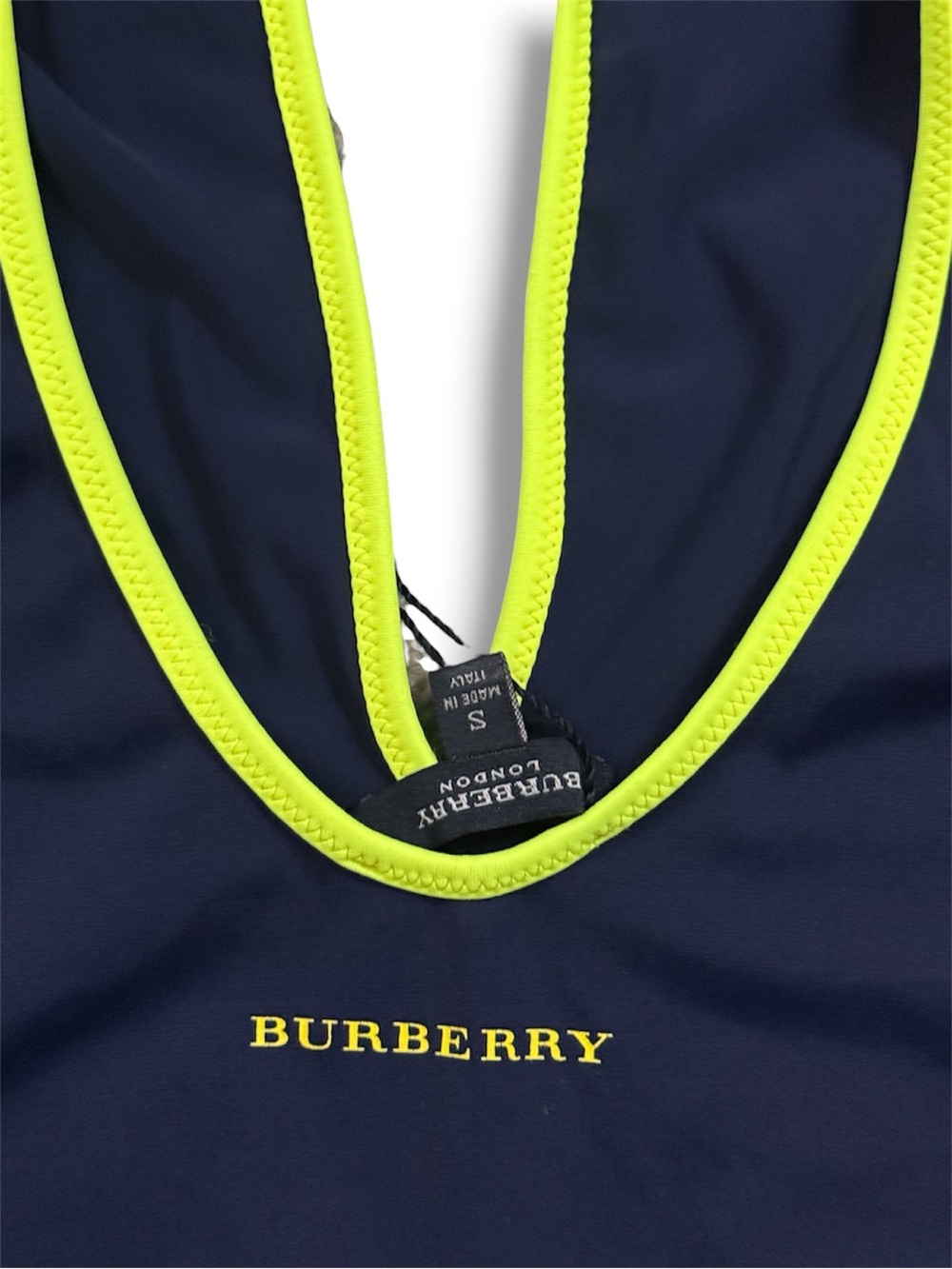 Burberry Navy One-Piece Swimsuit with Neon Lime Trim. Brand New with Tags. - Picture 3 of 4